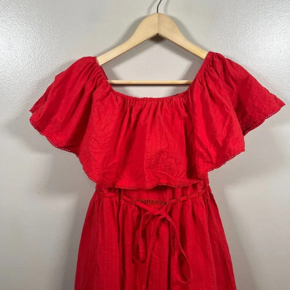 Lucy Paris Tiered Midi Dress Size XS Red Off the Shoulder Peasant Boho Vacation - Picture 4 of 8